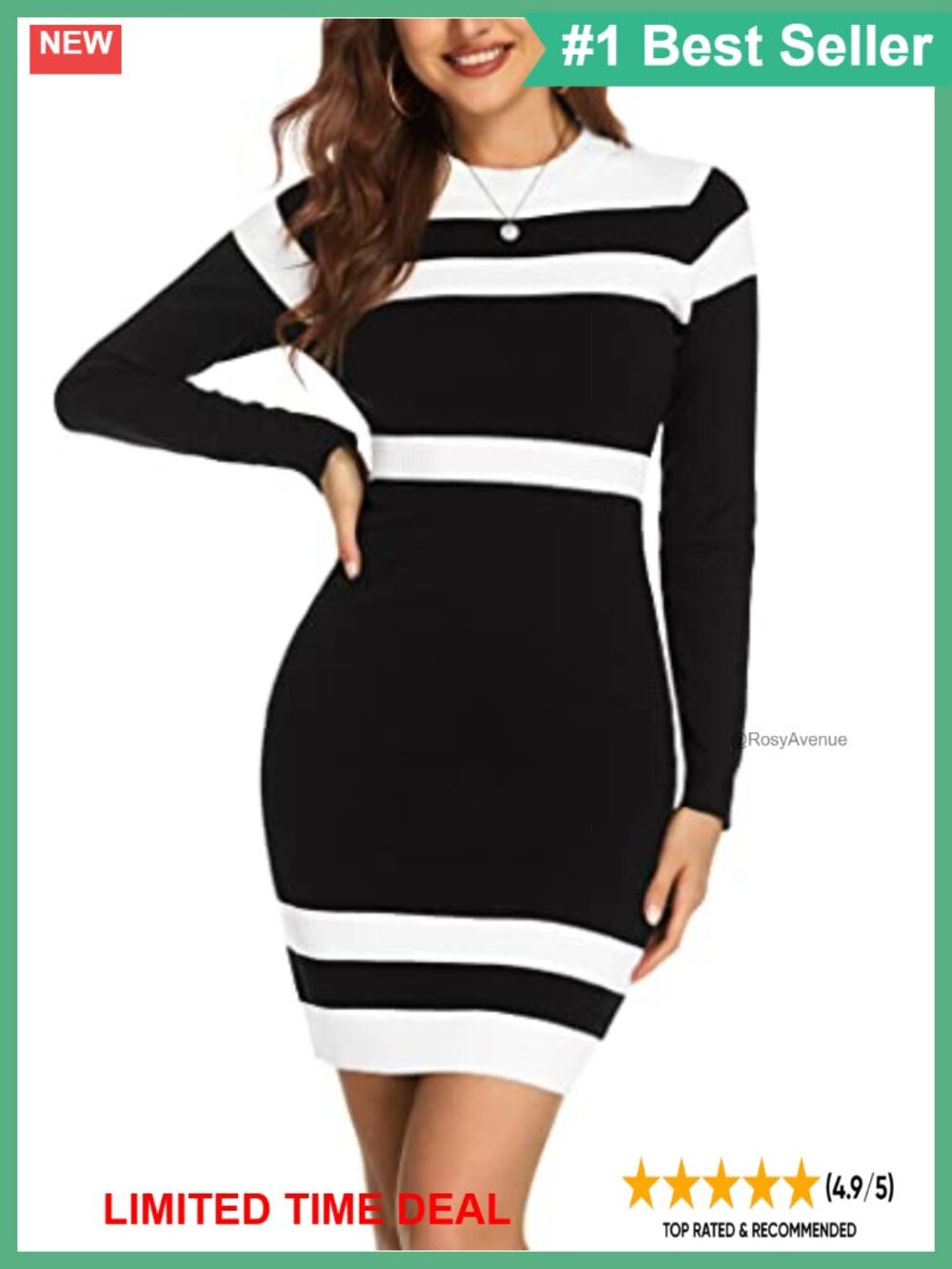 Beyove Colorblock Striped Long Sleeve Cotton Knit Sweater Bodycon Dress XS-XXL
